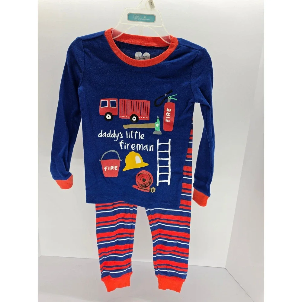 The Children's Place Boys Fireman Pajama Set Blue Red Striped 2T New